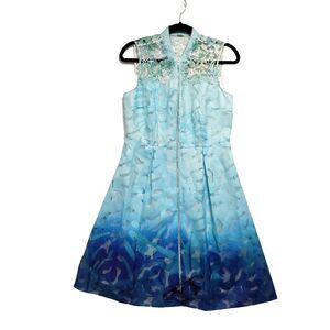 elie tahari Kalli dress 10 Beach Floral Front Zip Mermaid Ombre Semi Sheer Lined